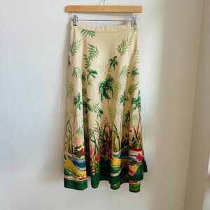 Napa Valley Cotton Floral Sequin Midi Skirt Stretch Waist Size 16